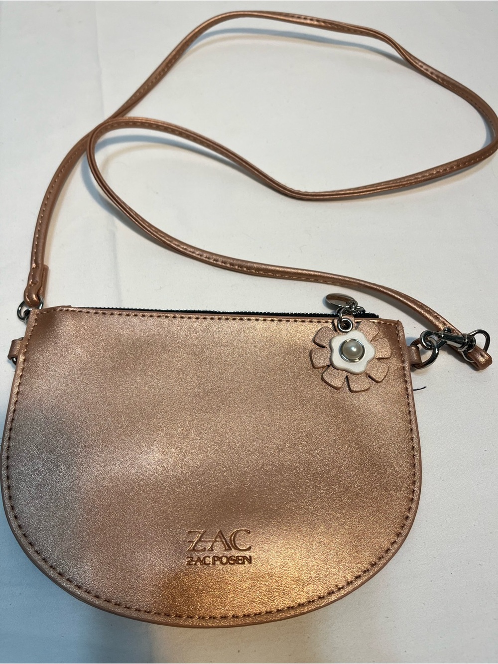 ZAC Zac Posen Metallic Rose Gold Floral Charm Crossbody